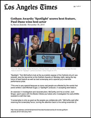 LA Times - Gotham Awards Spotlight scores best feature Paul Dano wins best actor Article Thumbnail